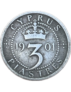 3 Piastres 1901 Victoria Κύπρος 2
