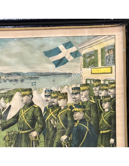 The Surrender of Thessaloniki to the Victorious Constantine in Topsis, Chromolithograph by S. Christidis