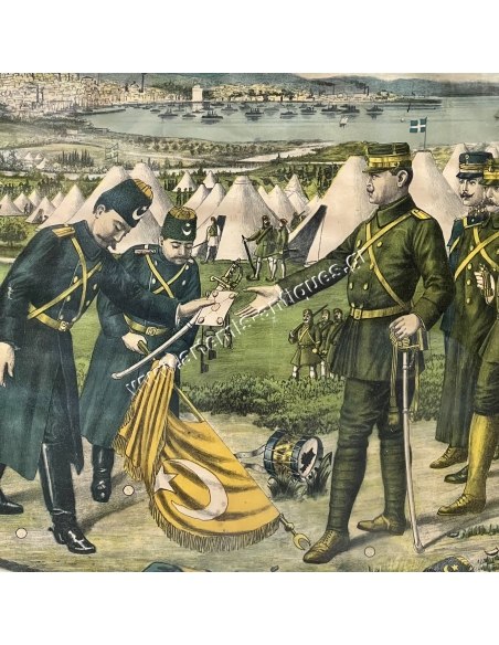 The Surrender of Thessaloniki to the Victorious Constantine in Topsis, Chromolithograph by S. Christidis