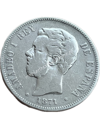 5 Pesetas 1871 (18 71) Amadeus I Spain