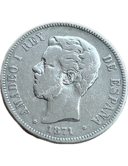 5 Pesetas 1871 (18 71) Amadeus I Spain