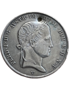 1 Scudo 1837 V Ferdinand I Kingdom of Lombardy Venice Italian States, Holed