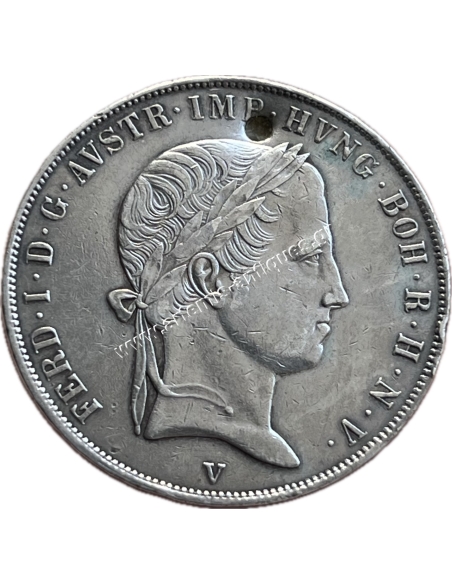 1 Scudo 1837 V Ferdinand I Kingdom of Lombardy Venice Italian States, Holed