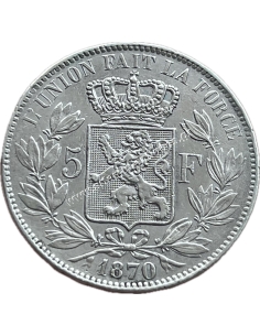 5 Francs 1870 Leopold II Small Head Βέλγιο 2