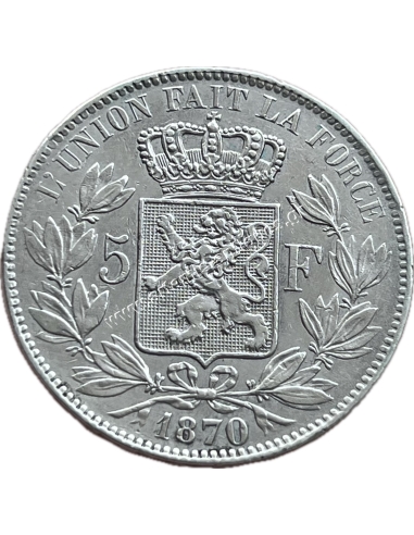 5 Francs 1870 Leopold II Small Head Βέλγιο