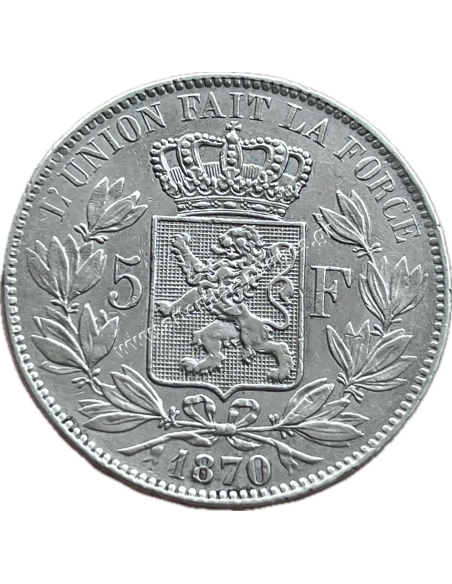 5 Francs 1870 Leopold II Small Head Βέλγιο