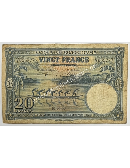 20 Francs 1946 P15Ea Βελγικό Κονγκό