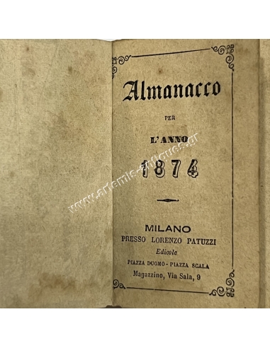 Almanacco per l'anno 1874 - 2 Lire Banca Nazionale d'Italia