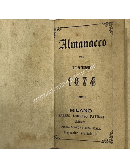 Almanacco per l'anno 1874 - 2 Lire Banca Nazionale d'Italia
