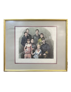 The King and Queen of Greece and their children, coloured gravure