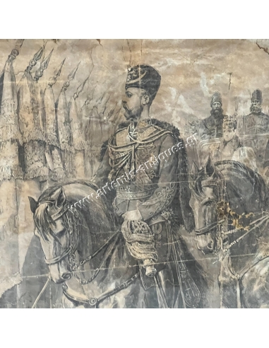 Tsar Alexander II and his wife visit the Camp de Chalons in France in 1867, Lithograph