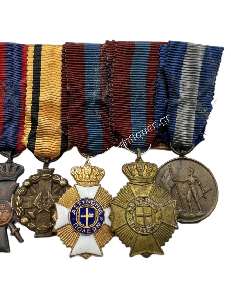 Greek Police Bar of 7 Miniature Medals WWII