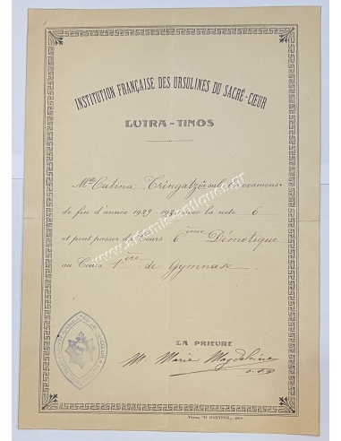 Ουρσουλίνες, Απολυτήριο Δημοτικού 1929, Λουτρά Τήνου