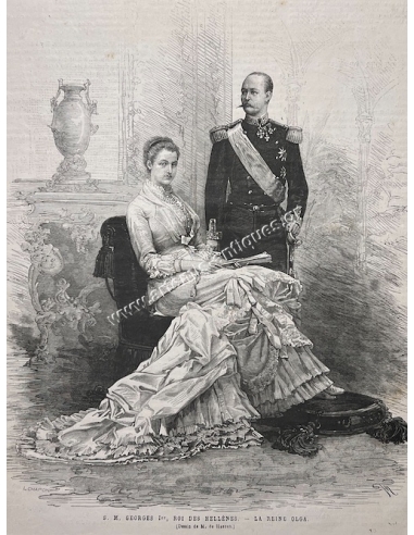 H.M. George I, King of the Hellenes - Queen Olga, Drawing by M. de Haenen