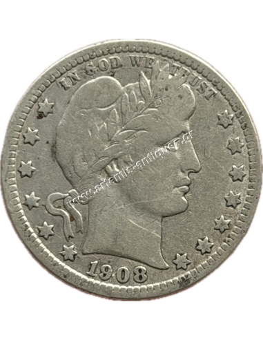 1/4 Dollar 1908 D Barber Quarter
