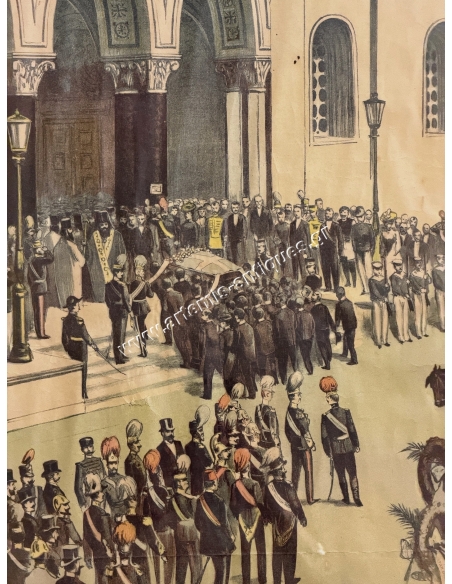 The Funeral Procession of T. P. Deligiannis in front of the Cathedral of the Metropolis, June 4, 1905, Chromolithograph