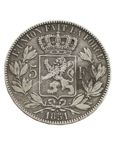 5 Francs 1851 Dot Above Date Leopold I Belgium