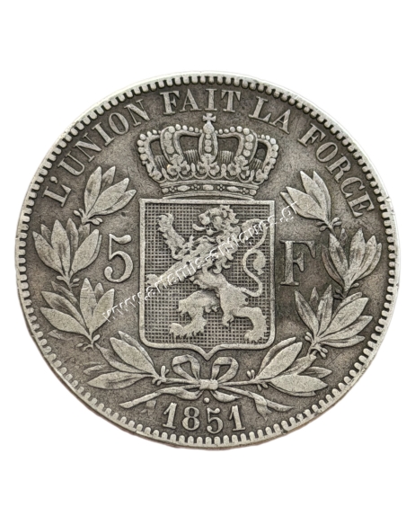 5 Francs 1851 Dot Above Date Leopold I Belgium