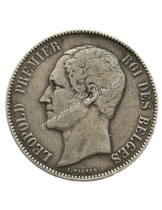 5 Francs 1851 Dot Above Date Leopold I Belgium