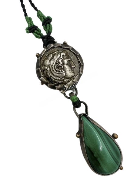 Alexander the Great Silver and Malachite Necklace