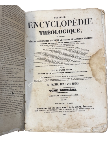 Nouvelle Encyclopedie Theologique Tome Douzieme, Dictionnaire d'Archéologie Sacree Tome Second 1862