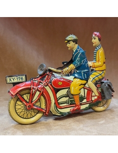 Motorcycle with sidecar GeLy windup tin toy by George Levy 2