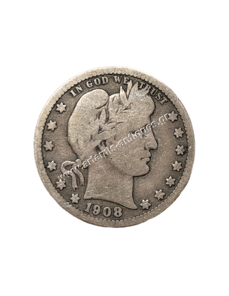 1/4 Dollar 1908 O Barber Quarter