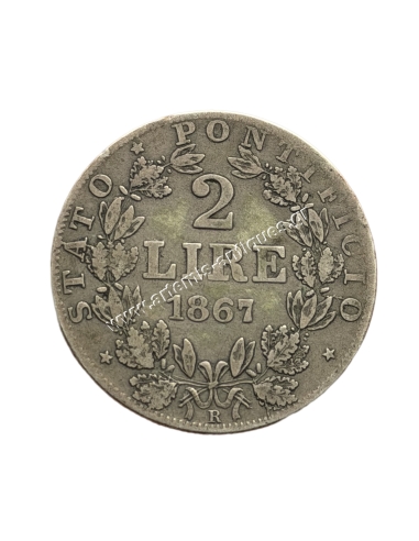 2 Lire 1867 XXII Pius IX Παπικά Κράτη