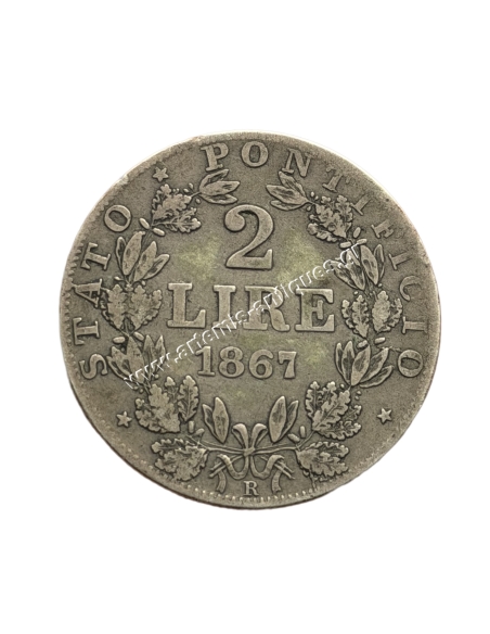 2 Lire 1867 XXII Pius IX Παπικά Κράτη