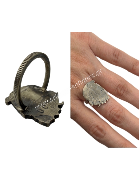 Poseidon Greek Silver Coin Ring