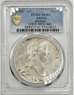 1815 - 1830, 1 Thaler 1780 - S.F. PCGS MS61 Italy Maria Theresia Austrian Empire