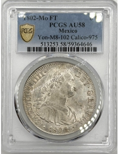 8 Reales 1802 -Mo FT Charles IV Mexico PCGS AU58 Yon M8-102 Calico 975