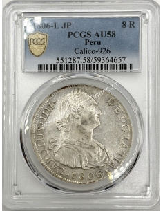 8 Reales 1806 -L JP Charles IV Peru PCGS AU58 Calico 926