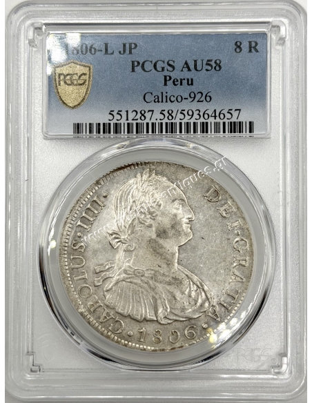 8 Reales 1806 -L JP Charles IV Peru PCGS AU58 Calico 926