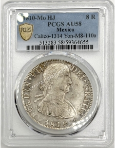 8 Reales 1810 -Mo HJ Ferdinand VII Mexico PCGS AU58 Yon M8-110a Calico 1314