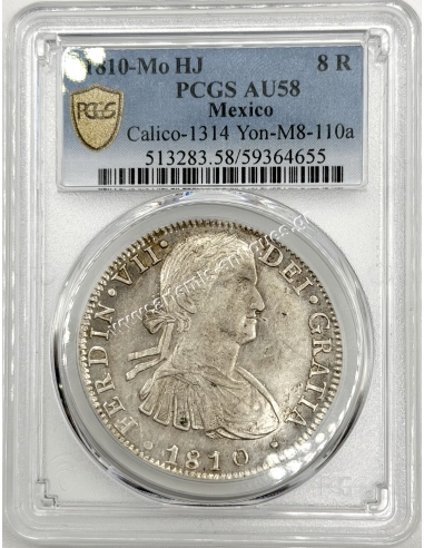 8 Reales 1810 -Mo HJ Ferdinand VII Mexico PCGS AU58 Yon M8-110a Calico 1314