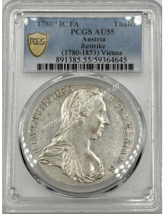 1780-1853, 1 Thaler 1780 - IC FA PCGS AU55 Vienna Maria Theresia Austrian Empire