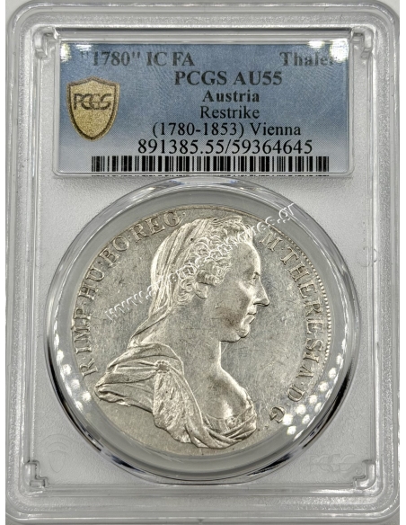 1780-1853, 1 Thaler 1780 - IC FA PCGS AU55 Vienna Maria Theresia Austrian Empire
