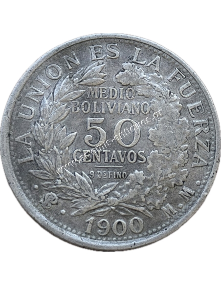 1/2 Boliviano / 50 Centavos 1900 PTS MM Bolivia
