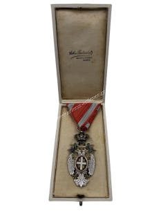 Order of the White Eagle with Swords Type 2, IV class by Arthus Bertrand in original box , Serbia
