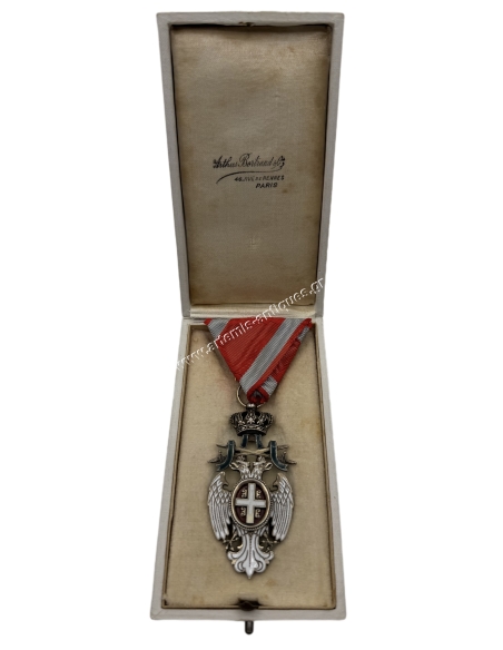 Order of the White Eagle with Swords Type 2, IV class by Arthus Bertrand in original box , Serbia