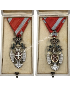Order of the White Eagle with Swords Type 2, IV class by Arthus Bertrand in original box , Serbia 2