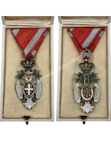 Order of the White Eagle with Swords Type 2, IV class by Arthus Bertrand in original box , Serbia