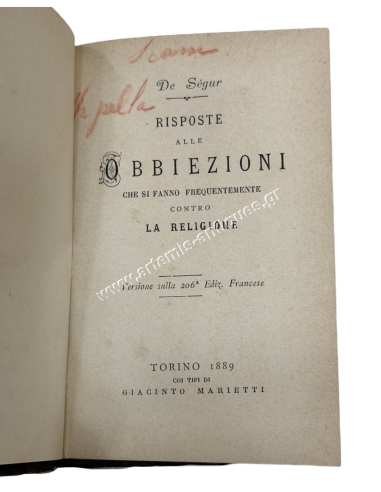 Risposte alle Obbiezioni che si fanno frequentemente contro la religione 1889