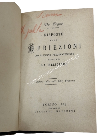 Risposte alle Obbiezioni che si fanno frequentemente contro la religione 1889