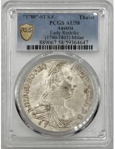 1790-1802, 1 Thaler 1780 -  ST S.F. PCGS AU58 TOP POP Milan Maria Theresia Austrian Empire RRR