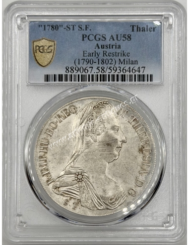 1790-1802, 1 Thaler 1780 -  ST S.F. PCGS AU58 TOP POP Milan Maria Theresia Austrian Empire RRR