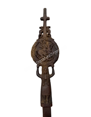 Carved Wooden Spindle with Saint George