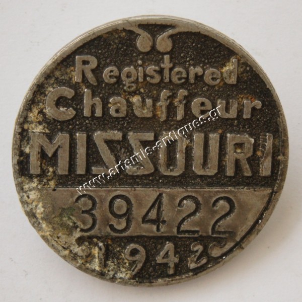 Registered Chauffeur Metallic Badge 1942