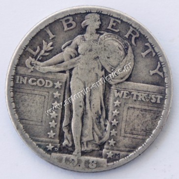 Quarter Dollar 1918 D Standing Liberty